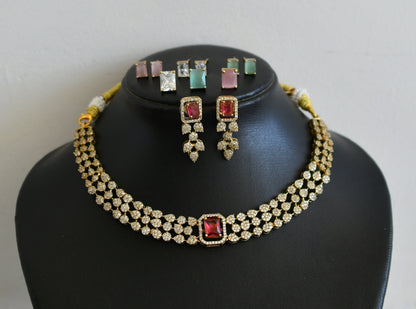 Matte finish cz block stone changeable necklace set dj-50262