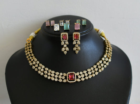 Matte finish cz block stone changeable necklace set dj-50262