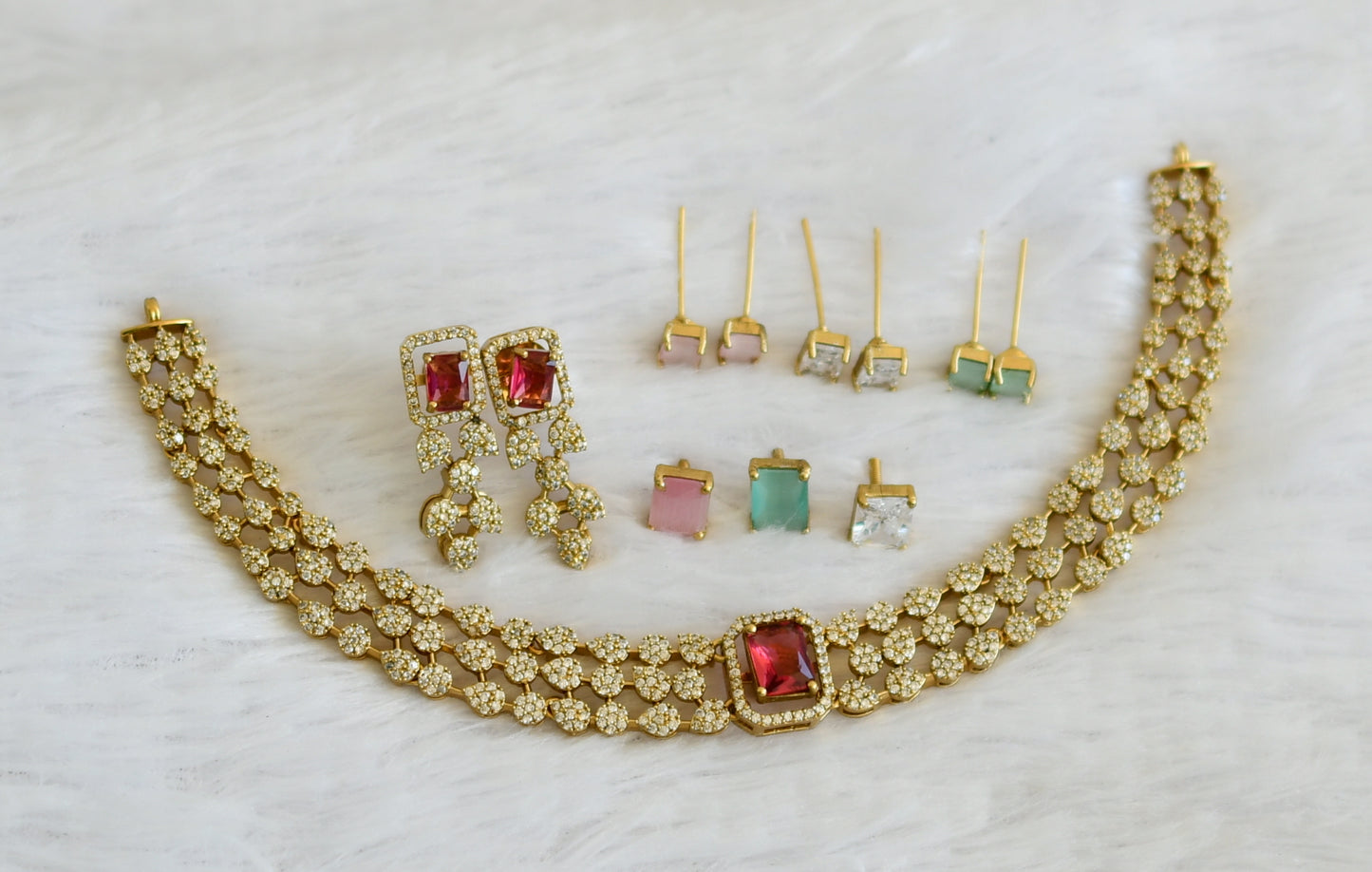 Matte finish cz block stone changeable necklace set dj-50262