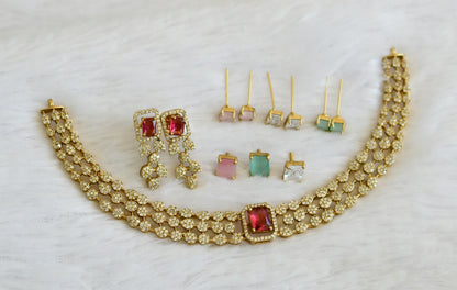 Matte finish cz block stone changeable necklace set dj-50262