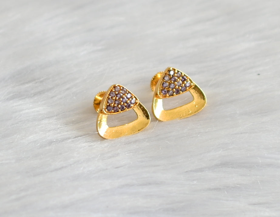 Gold tone purple stone small earrings dj-43310