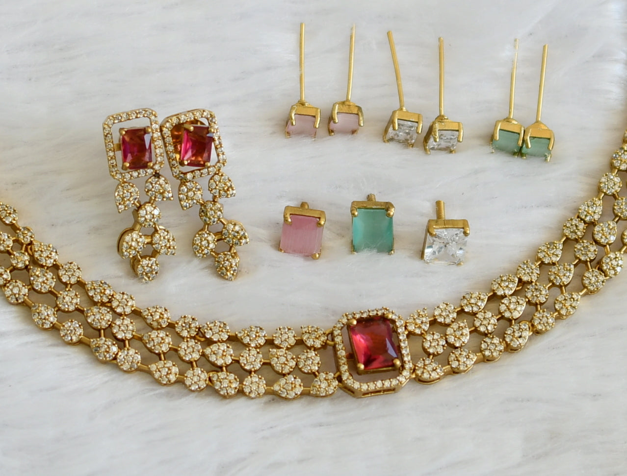 Matte finish cz block stone changeable necklace set dj-50262