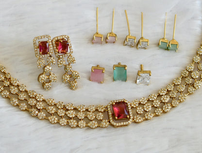 Matte finish cz block stone changeable necklace set dj-50262