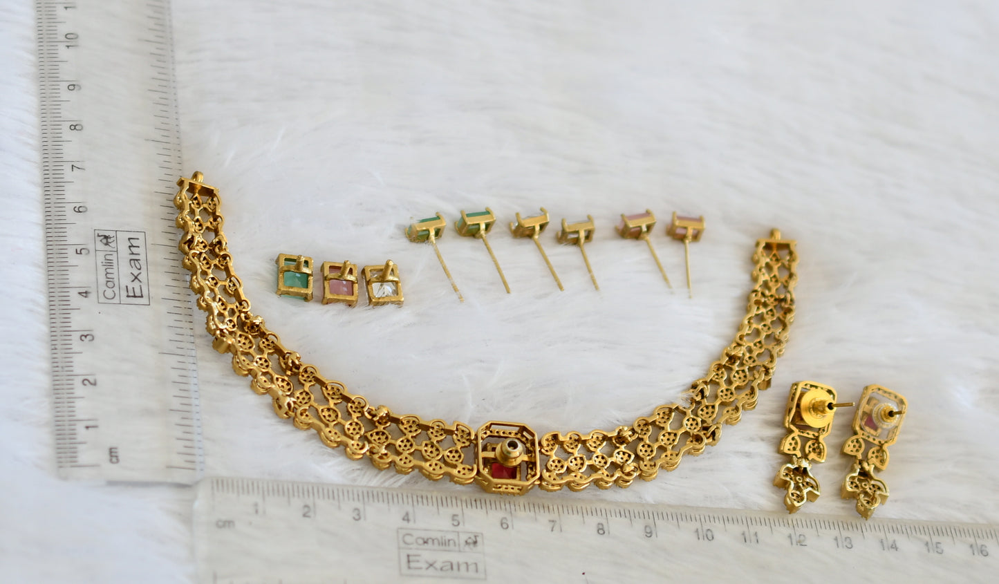 Matte finish cz block stone changeable necklace set dj-50262