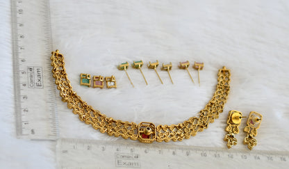 Matte finish cz block stone changeable necklace set dj-50262