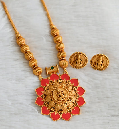 Matte finish kerala style red palakka lakshmi kodi necklace set dj-48241