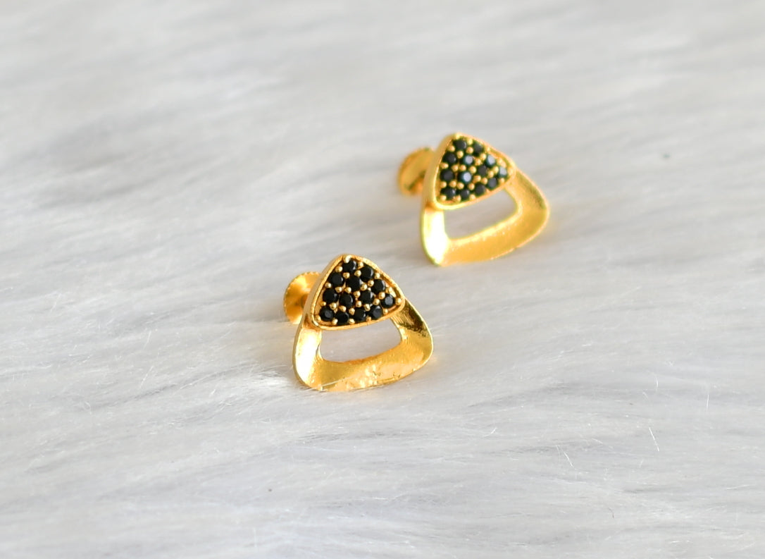 Gold tone black stone small earrings dj-43309