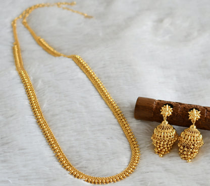 Gold tone kerala style ball haar with step jhumkka set dj-48247