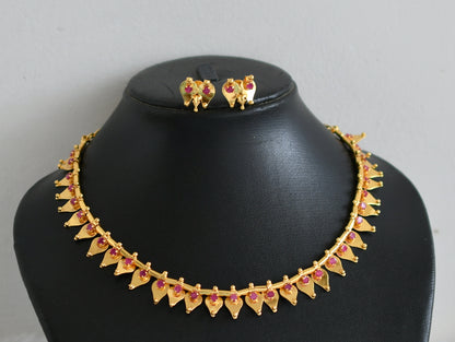 Gold tone kerala style ruby stone thali kootam necklace set dj-48264