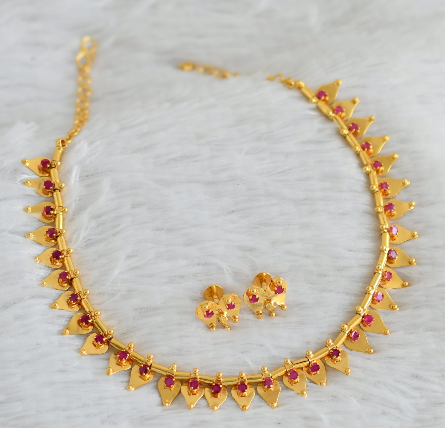 Gold tone kerala style ruby stone thali kootam necklace set dj-48264