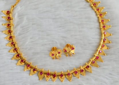 Gold tone kerala style ruby stone thali kootam necklace set dj-48264