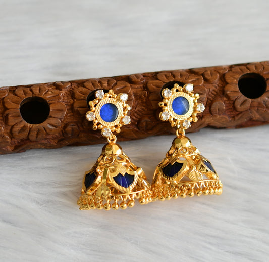 Gold tone kerala style blue palakka jhumkka dj-43321