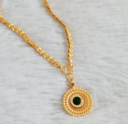 Gold tone 24 inches chain with pink-green round kerala style pendant dj-48250