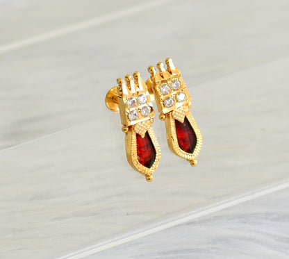 Gold tone red-white nagapadam kerala style earrings dj-43314