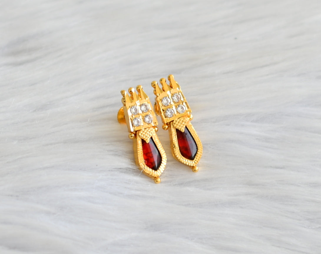 Gold tone red-white nagapadam kerala style earrings dj-43314