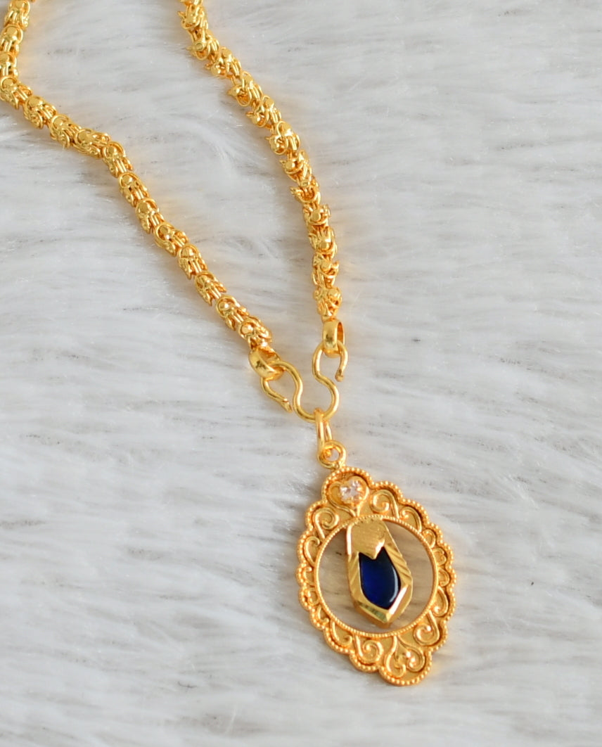 Gold tone 24 inches chain with blue nagapadam pendant dj-48253