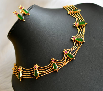 Gold tone pink-green nagapadam Kerala style choker necklace set dj-42074