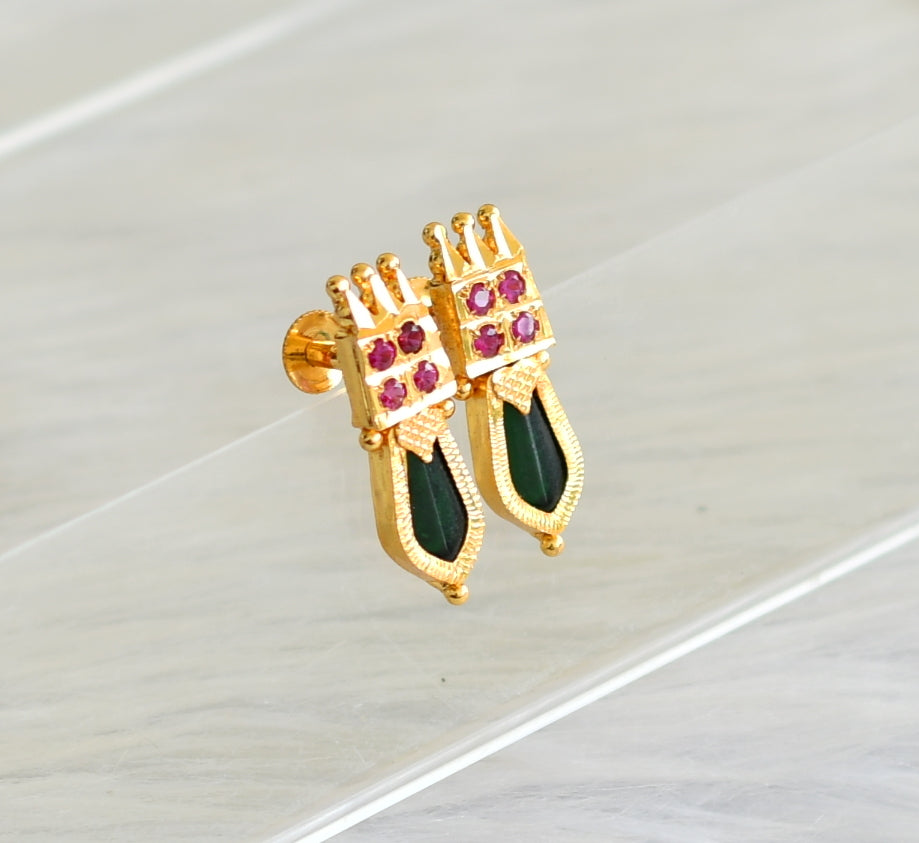 Gold tone pink-green nagapadam kerala style earrings dj-43312