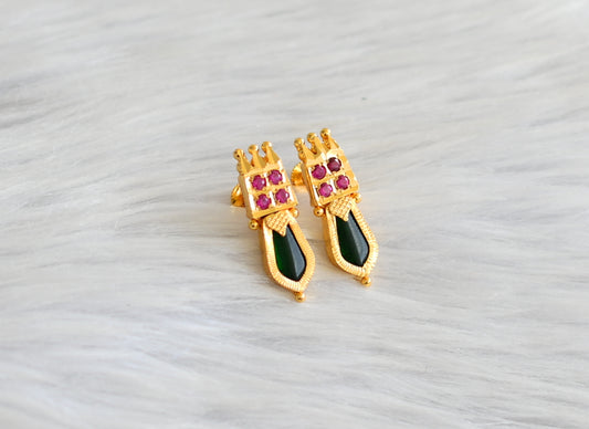 Gold tone pink-green nagapadam kerala style earrings dj-43312