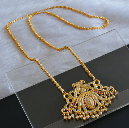 Gold Tone AD White-pink Peacock Lotus Pendant Chain DJ27706