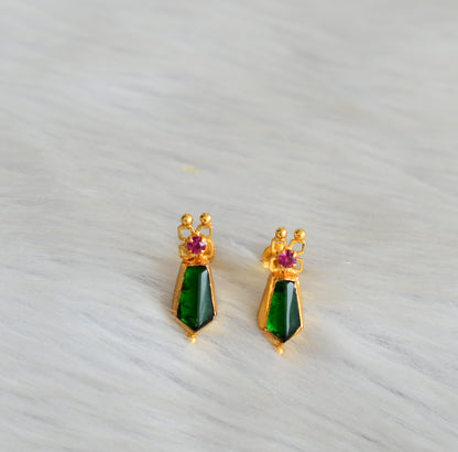 Gold tone pink-green nagapadam Kerala style choker necklace set dj-42074