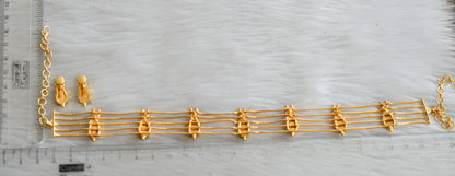 Gold tone pink-green nagapadam Kerala style choker necklace set dj-42074