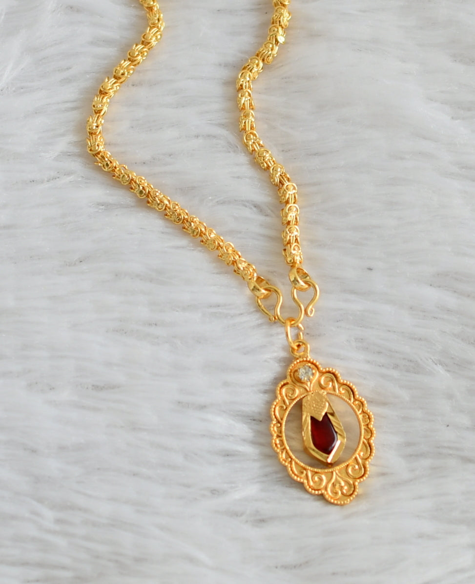 Gold tone 24 inches chain with red nagapadam pendant dj-48252