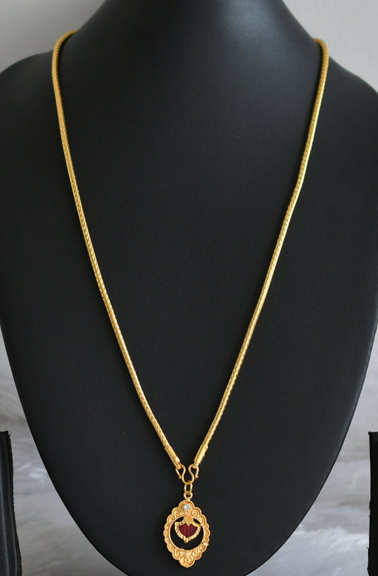 Gold tone 24 inches kodi chain with red palakka pendant dj-48255