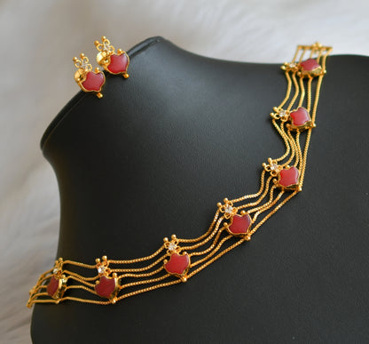 Gold tone red palakka Kerala style choker necklace set dj-42068