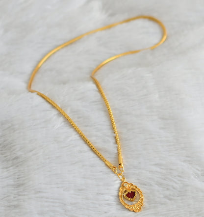 Gold tone 24 inches kodi chain with red palakka pendant dj-48255