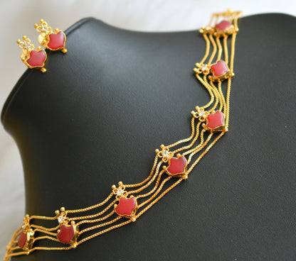 Gold tone red palakka Kerala style choker necklace set dj-42068