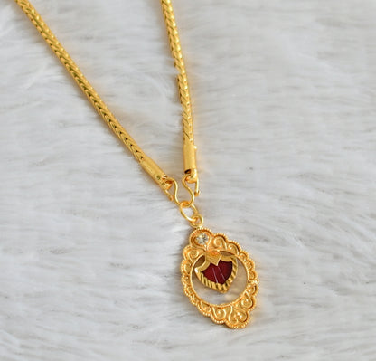 Gold tone 24 inches kodi chain with red palakka pendant dj-48255