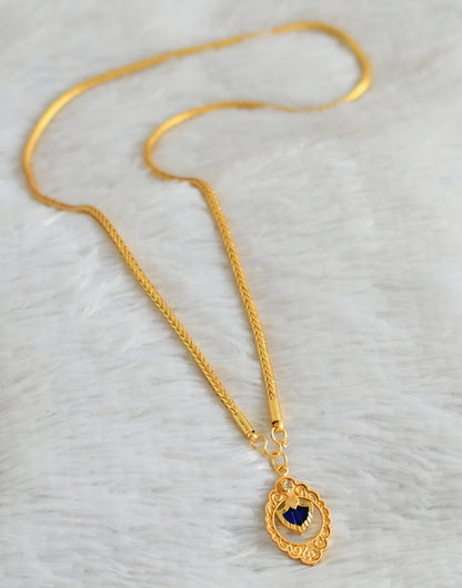 Gold tone 24 inches kodi chain with blue palakka pendant dj-48256