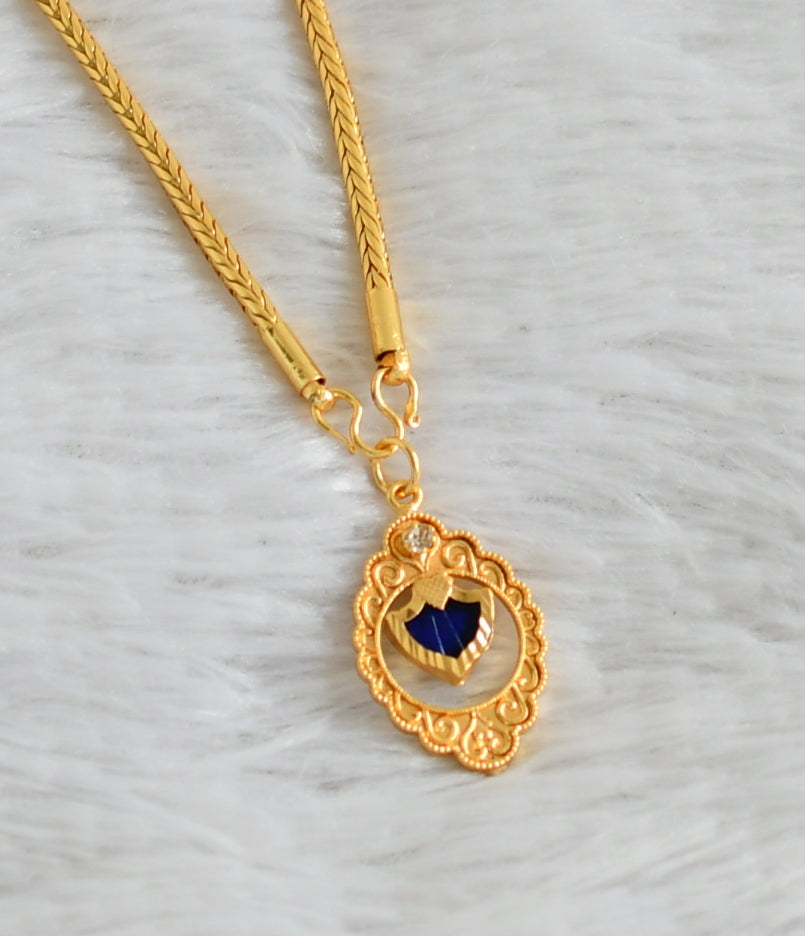 Gold tone 24 inches kodi chain with blue palakka pendant dj-48256