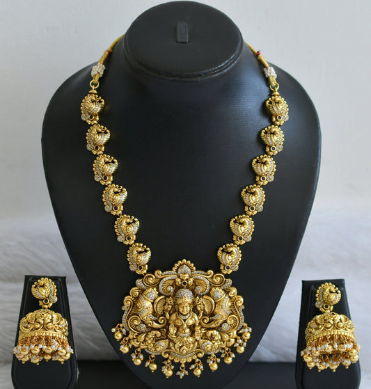 Antique gold look alike Cz Lakshmi peacock Necklace set dj-42700