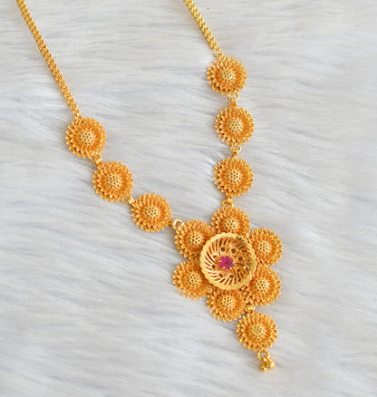 Matte gold tone kerala style ruby flower necklace dj-43334