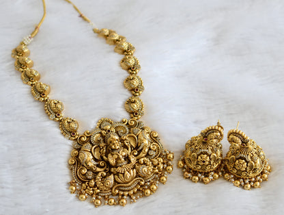Antique gold look alike Cz Lakshmi peacock Necklace set dj-42700