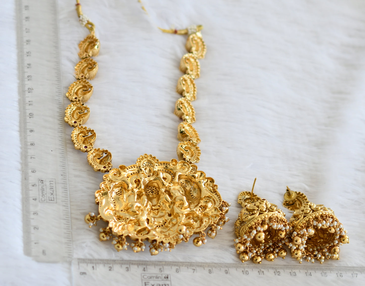 Antique gold look alike Cz Lakshmi peacock Necklace set dj-42700