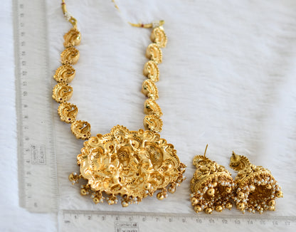 Antique gold look alike Cz Lakshmi peacock Necklace set dj-42700