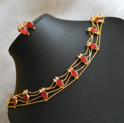 Gold tone white-red mango Kerala style choker necklace set dj-42075