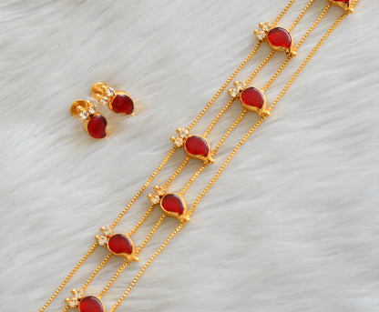 Gold tone white-red mango Kerala style choker necklace set dj-42075