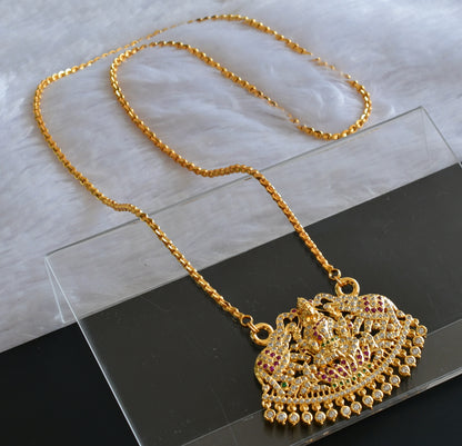 Gold Tone AD Pink-green Gajalakshmi Pendant Chain DJ27705