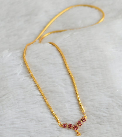 Gold tone 24 inches kodi chain with ruby stone flower pendant dj-48258