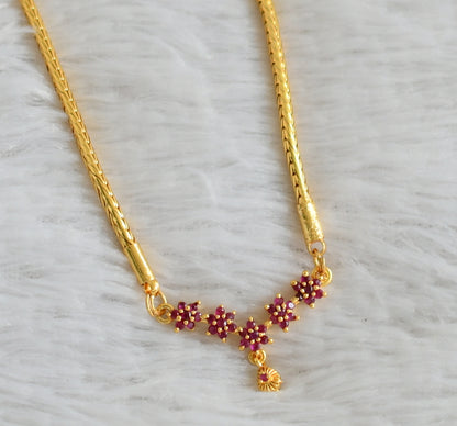 Gold tone 24 inches kodi chain with ruby stone flower pendant dj-48258