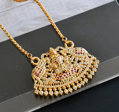 Gold Tone AD Pink-green Gajalakshmi Pendant Chain DJ27705