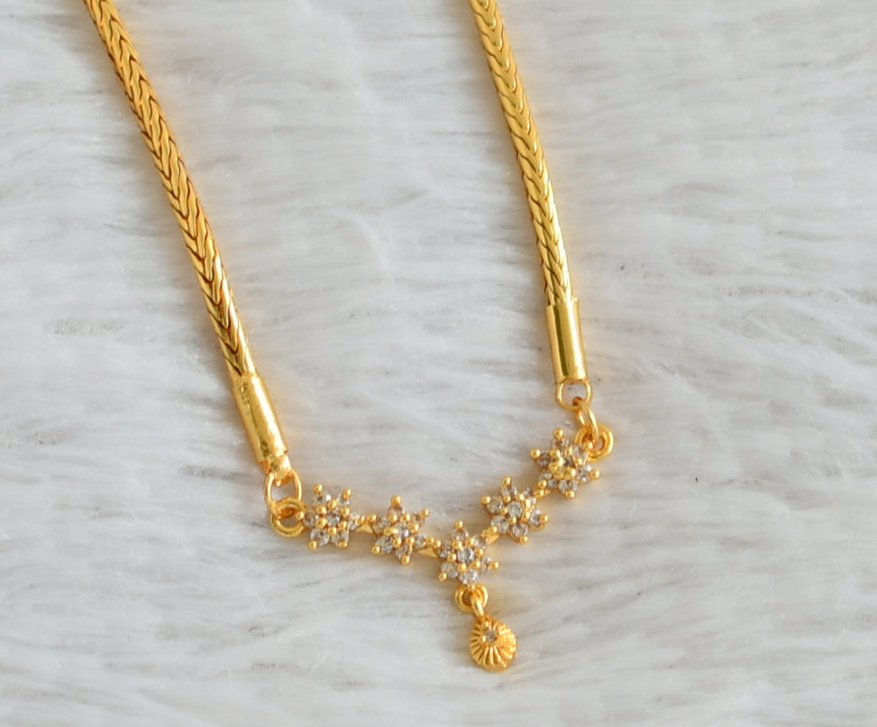 Gold tone 24 inches kodi chain with white stone flower pendant dj-48260