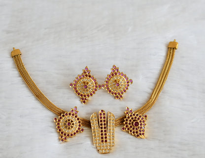 Matte finish ruby-white Nama-Shanku-Chakra necklace set dj-41477