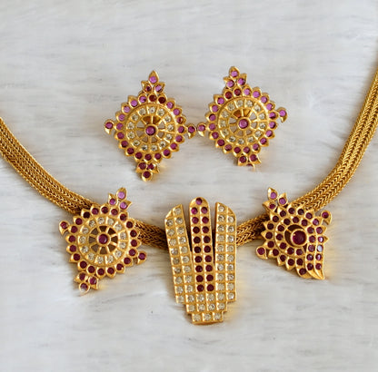 Matte finish ruby-white Nama-Shanku-Chakra necklace set dj-41477