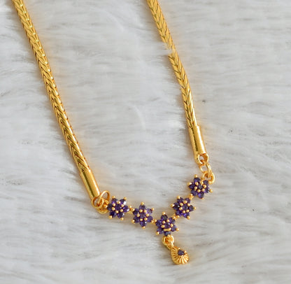 Gold tone 24 inches kodi chain with purple stone flower pendant dj-48257