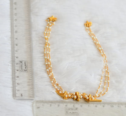 Gold tone pink-green kundan jadau lotus bird choker necklace set dj-43625